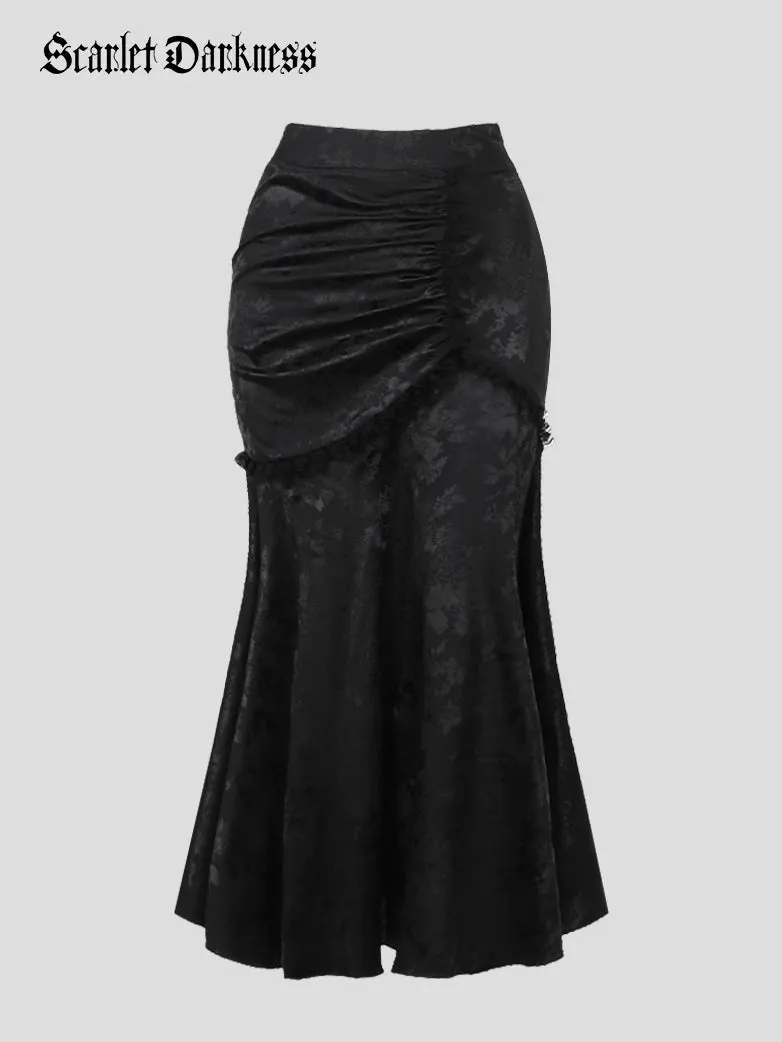 Victorian Satin Jacquard Asymmetric Bodycon Skirt