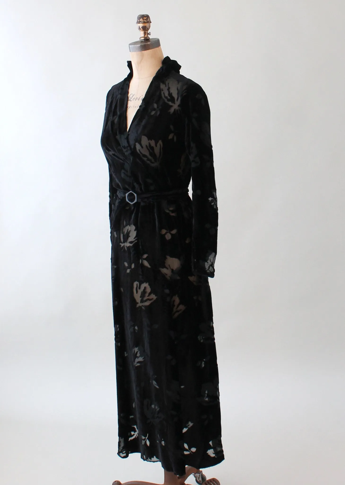 Vintage 1930s Black Burnout Velvet Dress