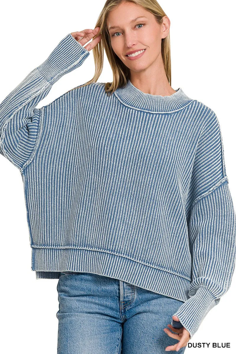 Washed Side Slit Cropped Sweater