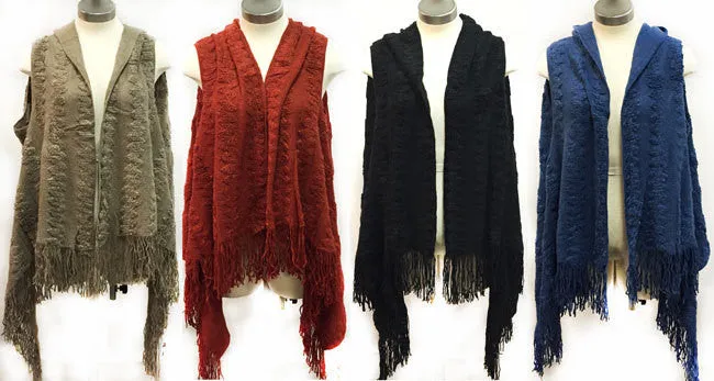 winter knitted vest poncho with fringe bottoms Case of 6