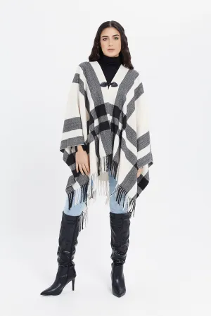 Women White And Black Poncho Cardigan