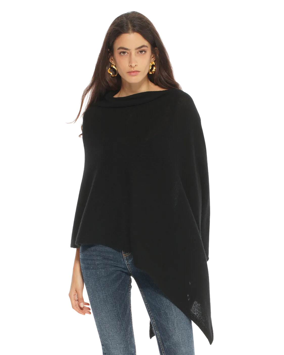 Women's Essential Pure Cashmere Poncho Black