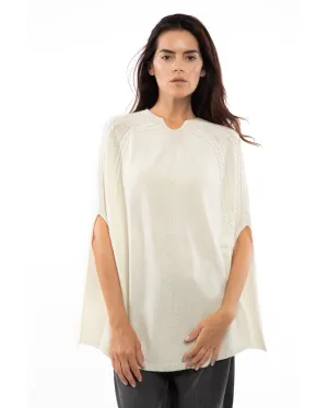 Women's Pure Cashmere Elegant Cable Knit Poncho Milk White