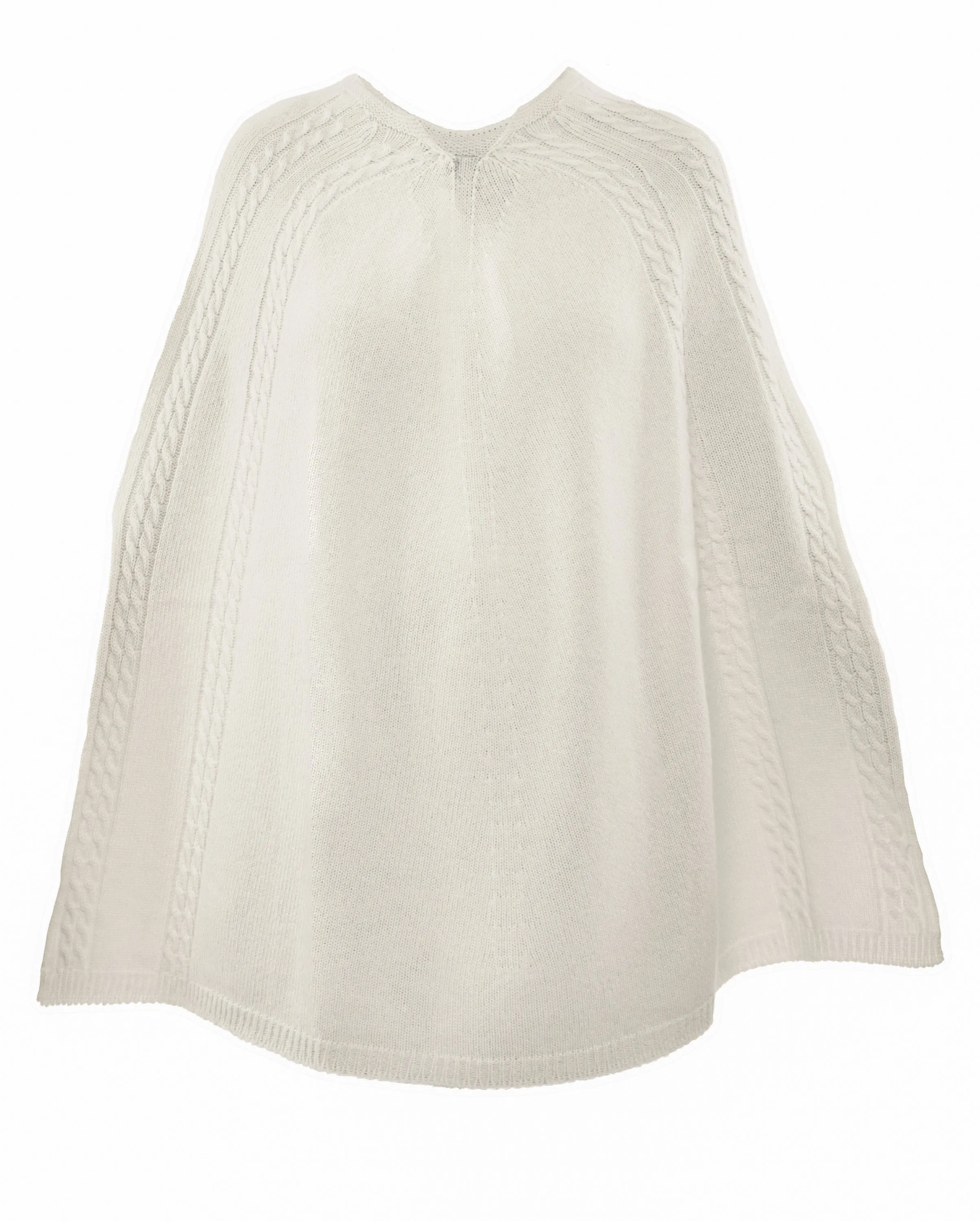 Women's Pure Cashmere Elegant Cable Knit Poncho Milk White