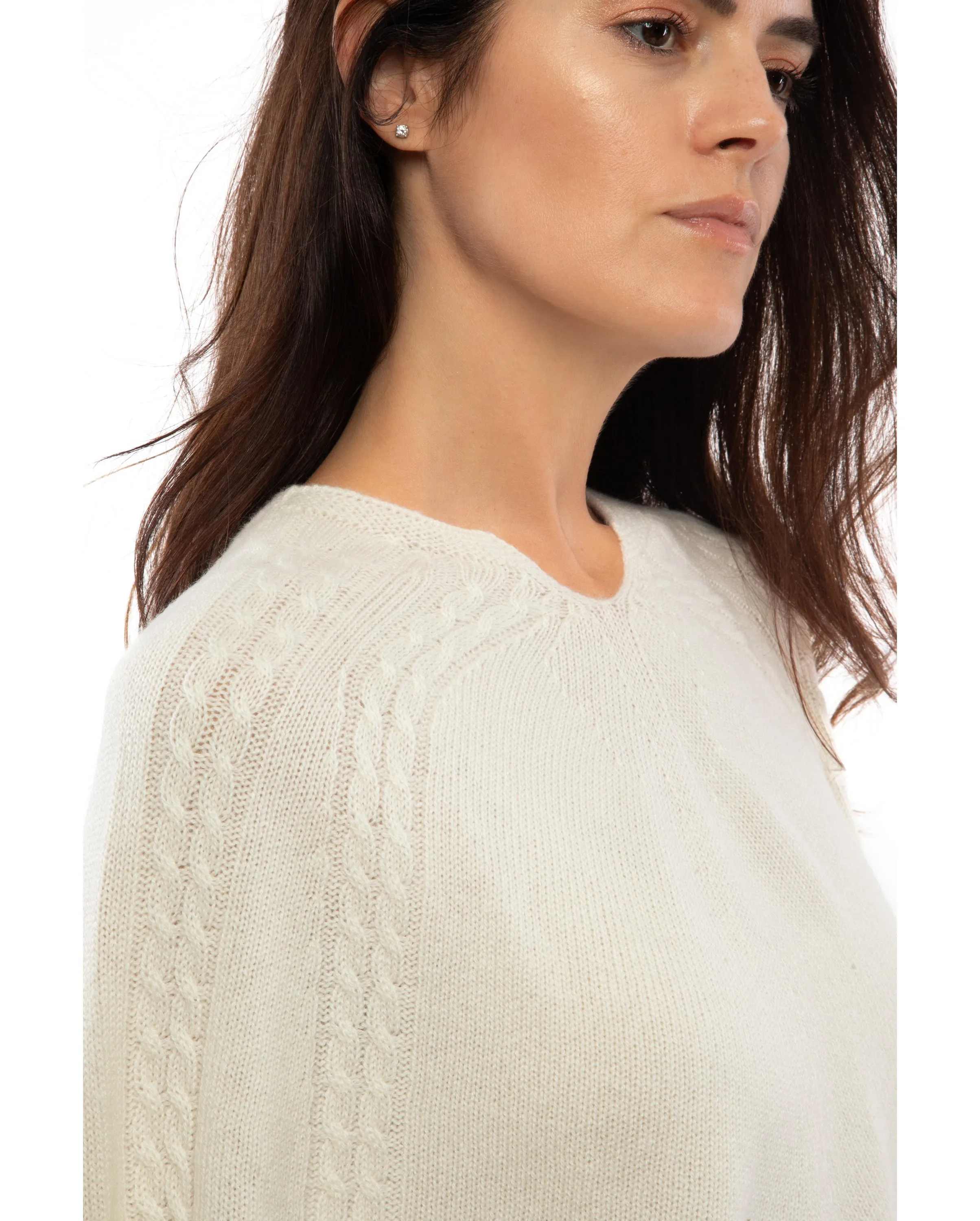 Women's Pure Cashmere Elegant Cable Knit Poncho Milk White