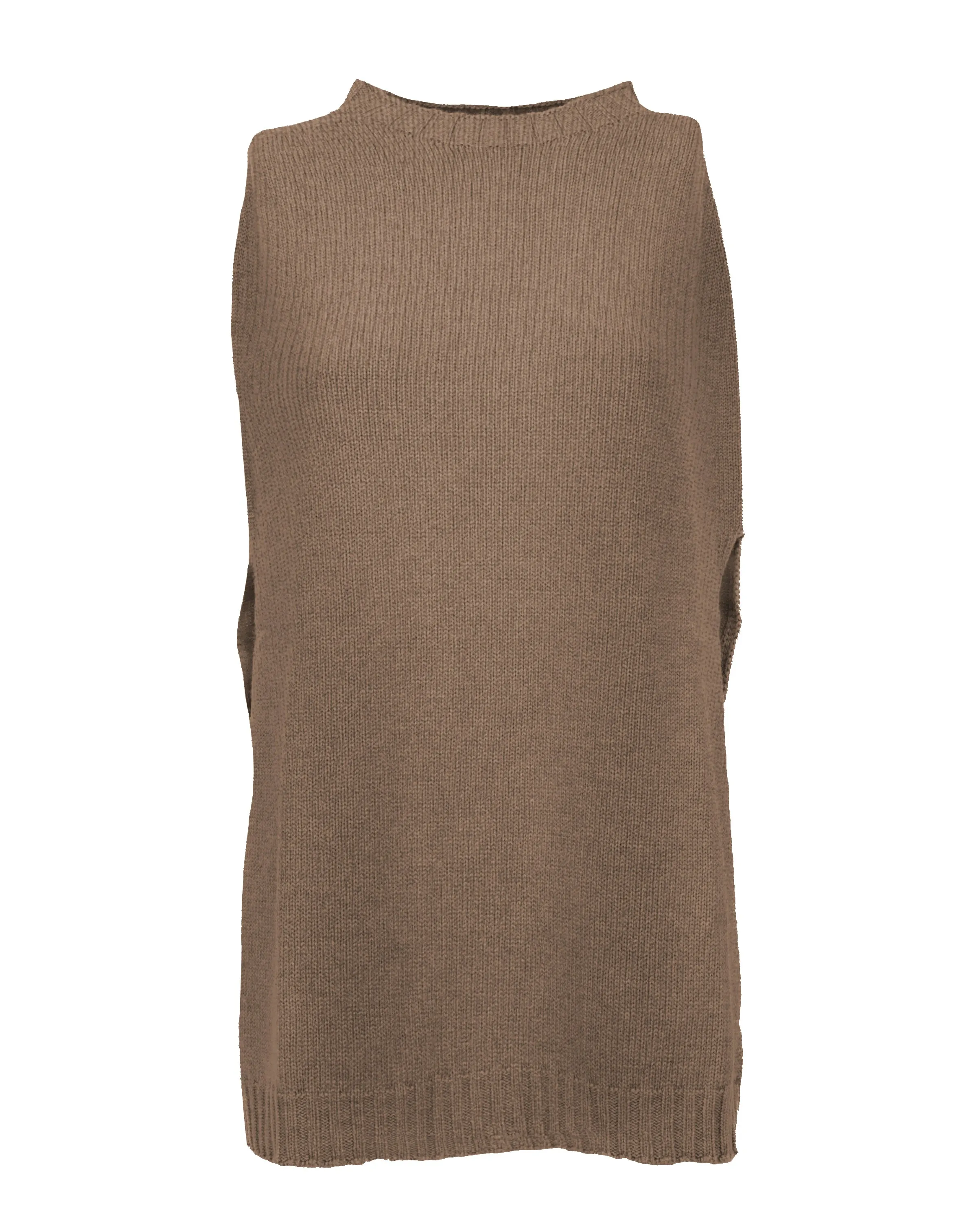 Womens's Pure Cashmere Side Slits Poncho Brown