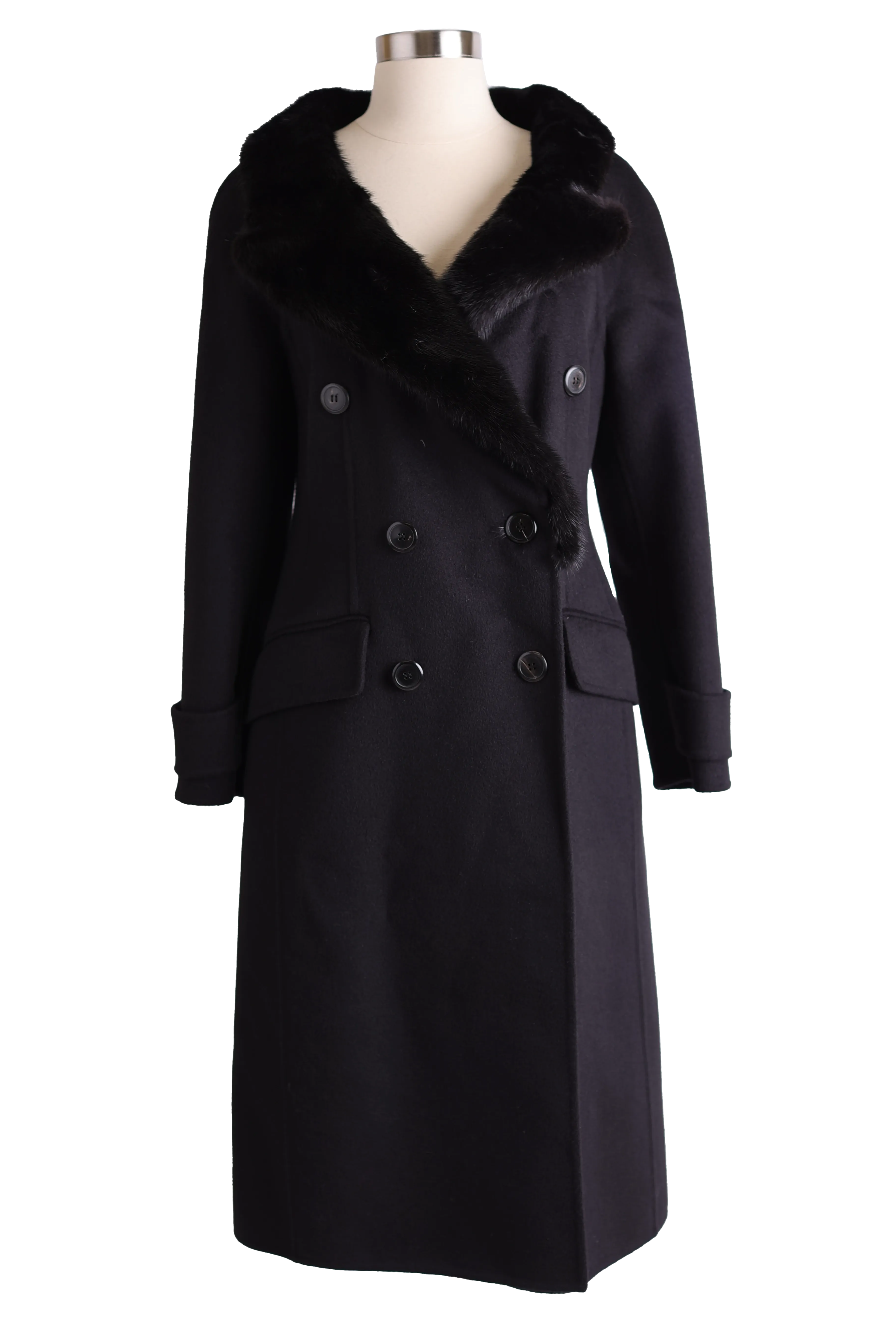 Wool Dress Coat W/ Mink Collar