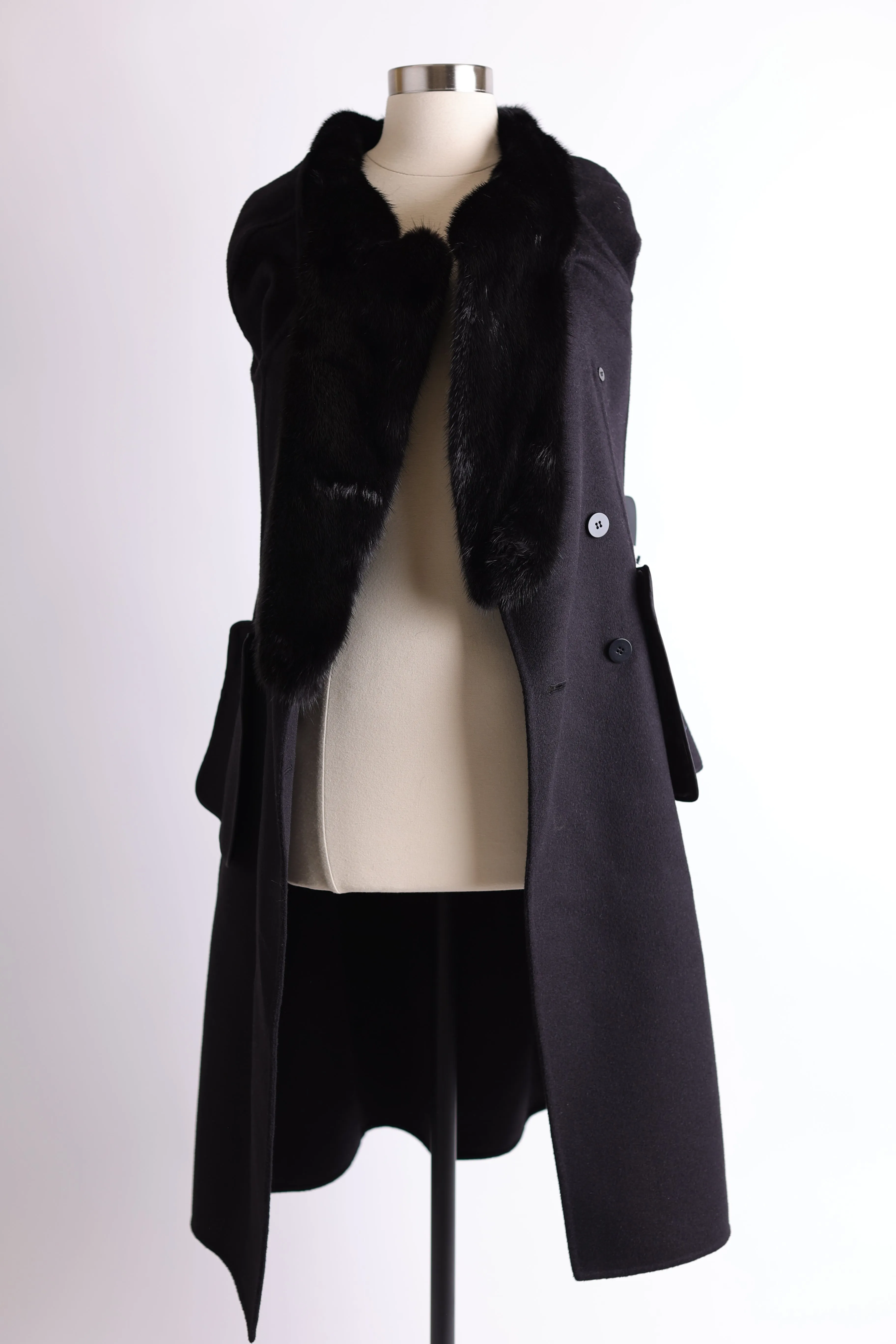 Wool Dress Coat W/ Mink Collar