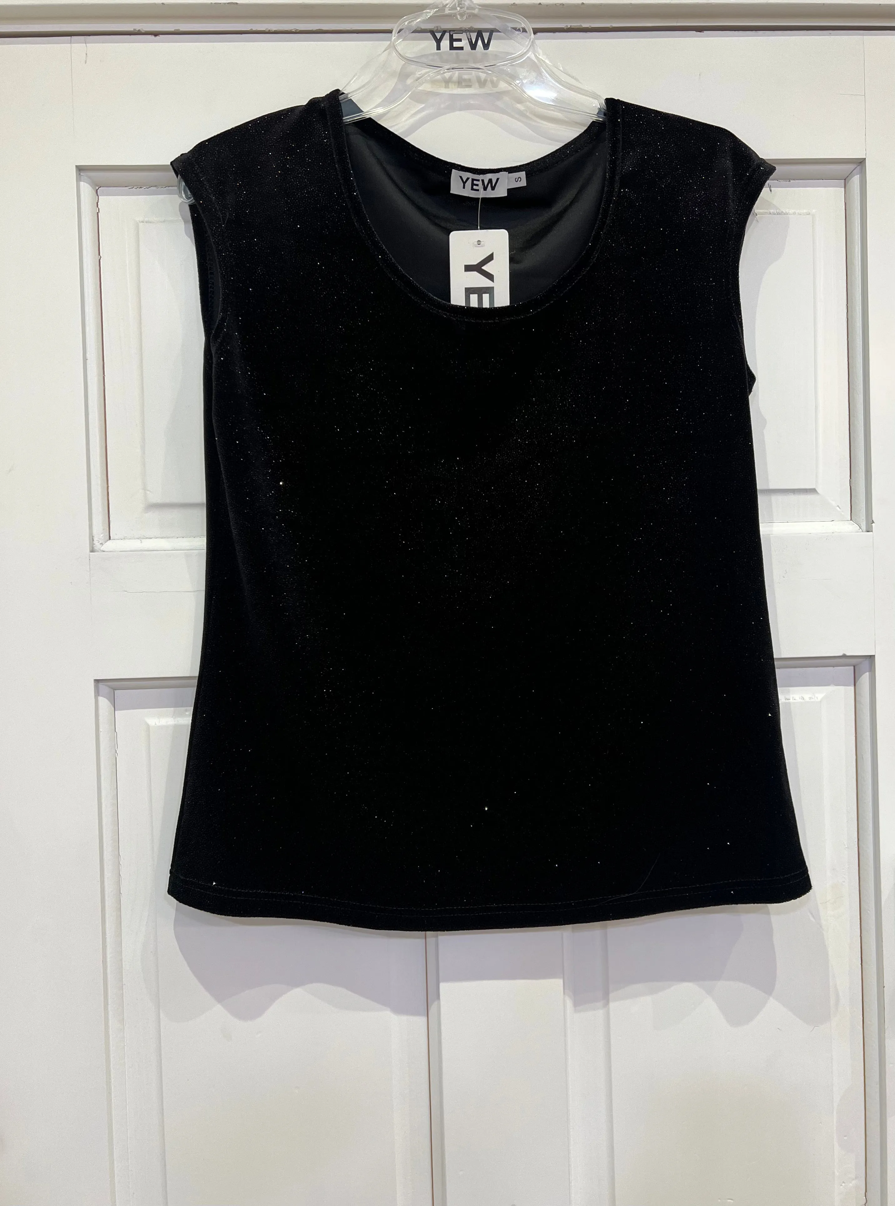 Yew Velvet feel Black sparkle sleeveless top